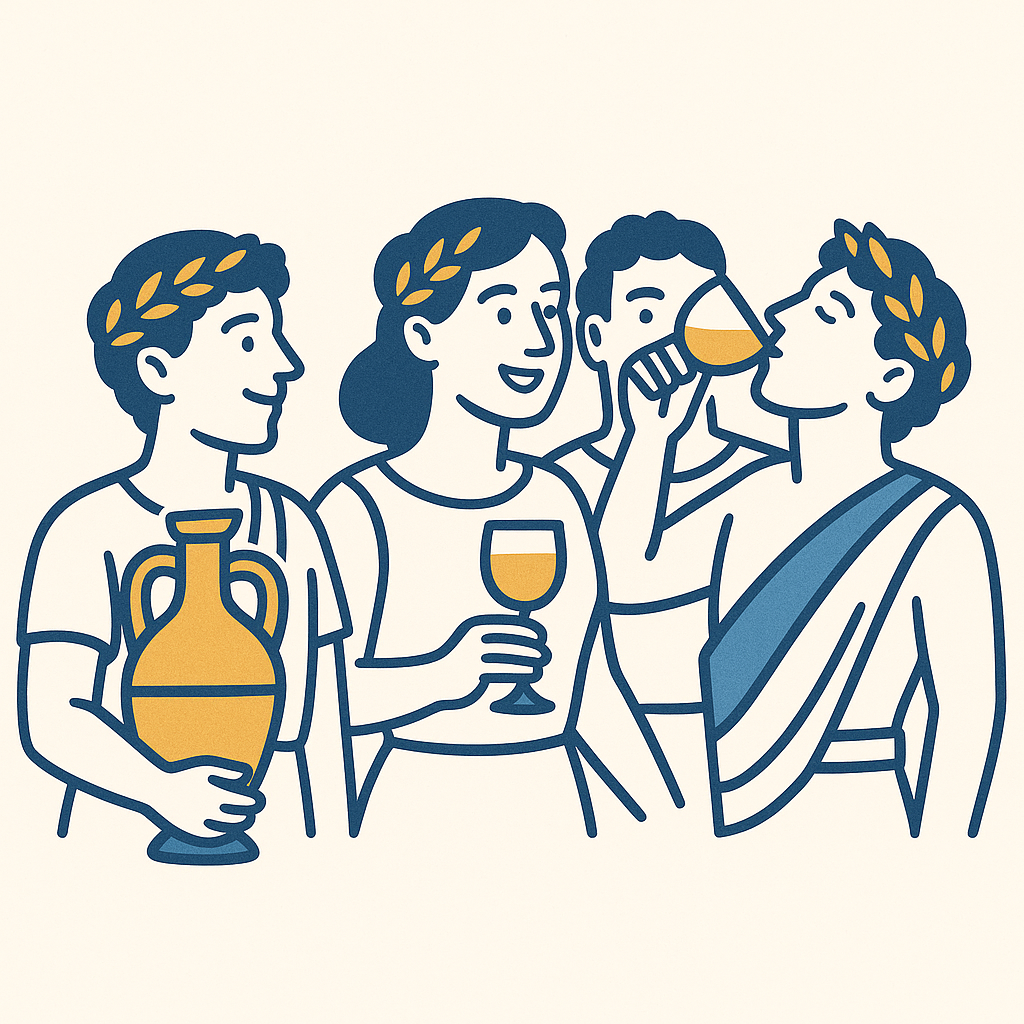 Roman character enjoying balanced drinking